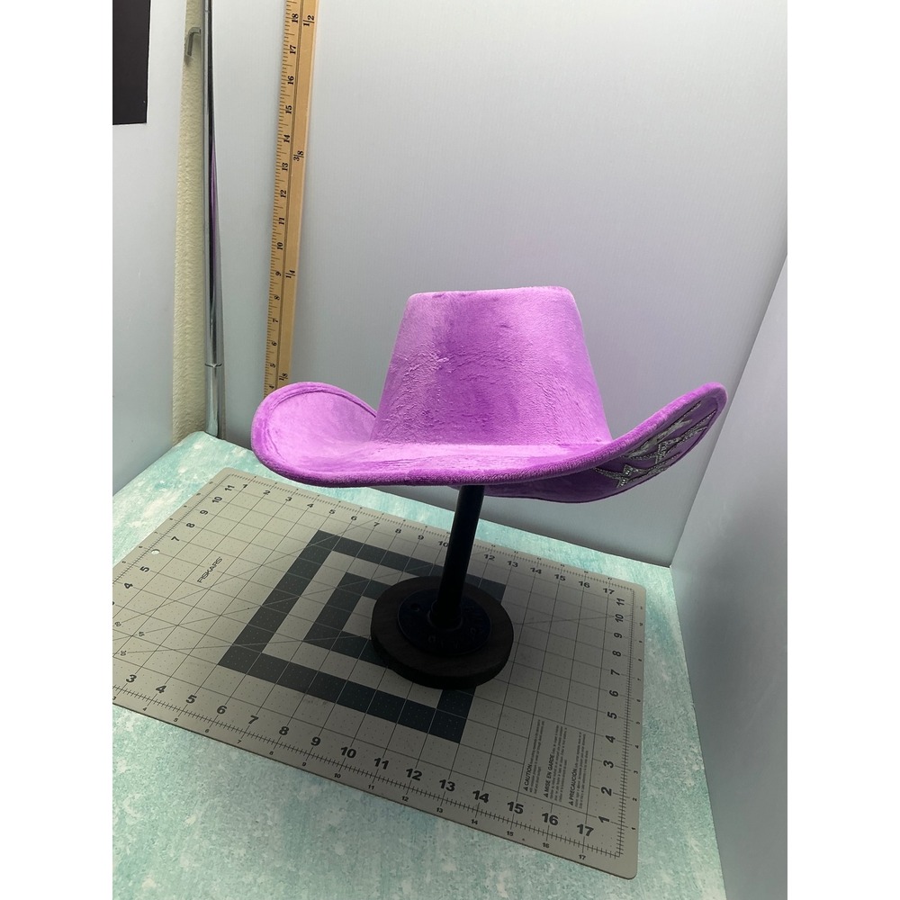 Purple Fuzzy Velvet Cowboy Hat Rhinestone Heart Star Embellished Western Glam - Picture 4 of 7